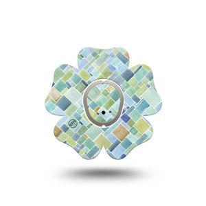 ExpressionMed Watercolor Geometrics Dexcom G7 Flower Shape Tape, Dexcom Stelo Glucose Biosensor System, Single Tape and Single Sticker Pastel Green Blue Mosaic Adhesive Tape CGM Design