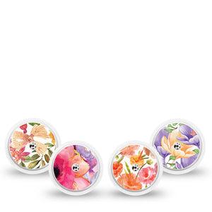 ExpressionMed Blooming Radiance Variety Pack Freestyle Libre and Libre 2 Plus Sticker, Abbott Lingo, 4-Pack Sticker Variety Delicate Orange Pink Petals, Vinyl Graphics Continuous Glucose Monitor Design