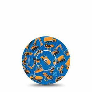 ExpressionMed Construction Trucks Freestyle Libre and Libre 2 Plus Tape, Abbott Lingo, Single Tape and Single Sticker Kid Style Trucks, Fixing Ring Tape Continuous Glucose Monitor Design