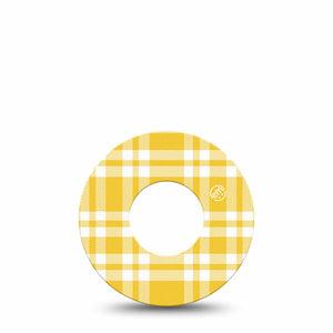 ExpressionMed yellow gingham Freestyle Libre, Libre 2 Plus, and Abbott Lingo, Single Tape Retro yellow plaid Fixing Ring Patch for CGM