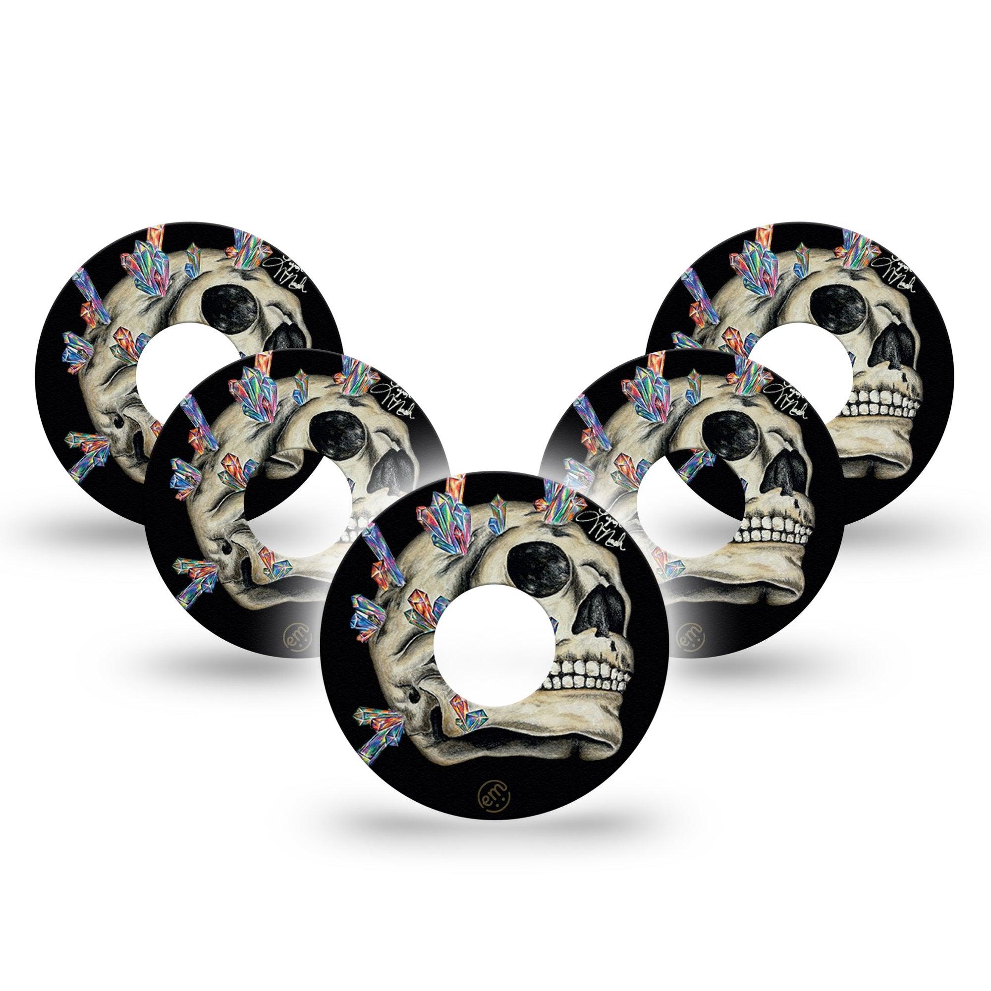 ExpressionMed Crystal Skulls Freestyle Libre 3 Tape 5-Pack Gem Covered Bone Skull Patch CGM Design