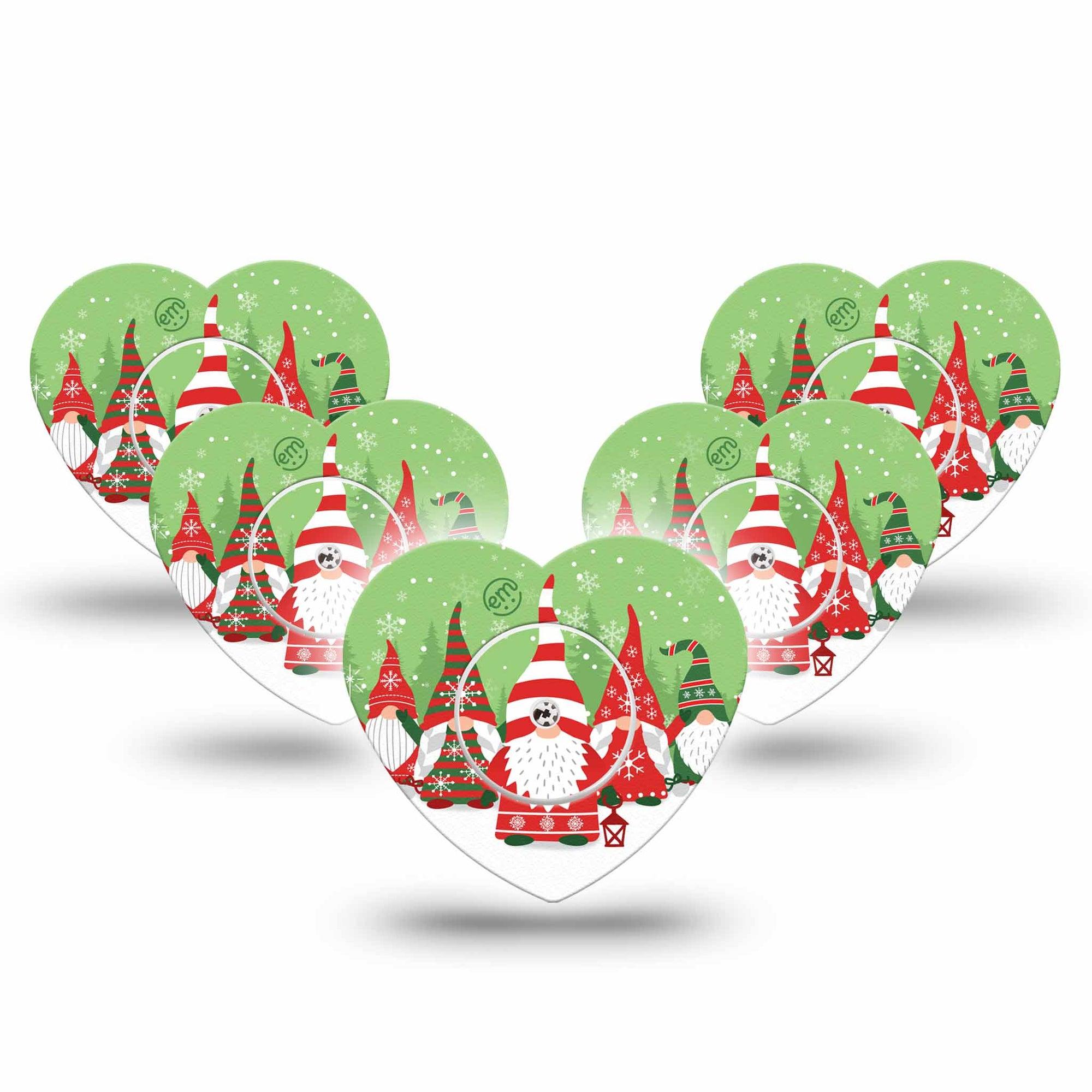 ExpressionMed Holiday Gnomies Freestyle Libre 2 Heart Shape Tape, Abbott Lingo,  5-Pack Tape and 5-Pack Sticker Xmas Celebration Gnomies, Adhesive Patch CGM Design