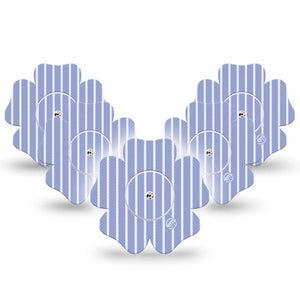 ExpressionMed Blue Stripes Freestyle Libre, Libre 2 Plus, and Abbott Lingo Flower, 5-Pack Tape and 5-Pack Sticker Peaceful blue white stripes Waterproof Plaster for Continuous Glucose Monitor