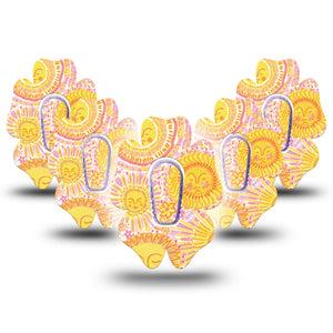 ExpressionMed Bright Sunshine Dexcom G6 Flower, 5-Pack Tape and 5-Pack Sticker cheerful yellow style Fixing Ring Patch for Continuous Glucose Monitor
