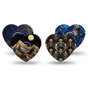 ExpressionMed Midnight Majesty Variety  Pack Freestyle Libre 3 and Libre 3 Plus Heart, 4-Pack Tape and 4-Pack Sticker Variety Moody gold prints Patch for CGM