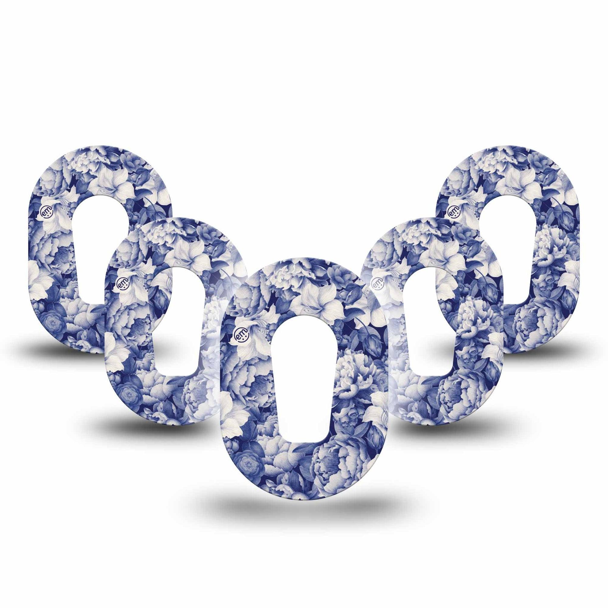 ExpressionMed Moody Blues Dexcom G6 Mini Tape 5-Pack Tape Navy Blue Rose Bouquet, Adhesive Tape CGM Design