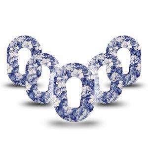 ExpressionMed Moody Blues Dexcom G6 Mini Tape 5-Pack Tape Navy Blue Rose Bouquet, Adhesive Tape CGM Design
