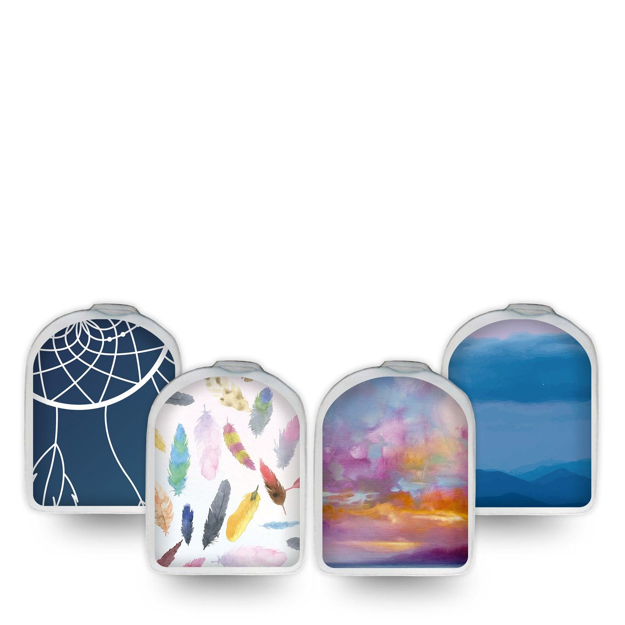 ExpressionMed Airborne Variety Pack Omnipod Surface Center Sticker 4-Pack Sticker Variety Blue Purple Tones,  Vinyl Decoration Pump Design