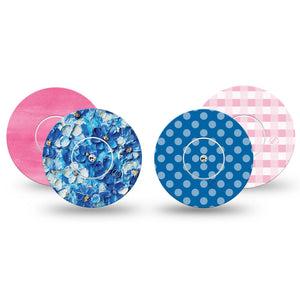 ExpressionMed Cotton Candy Coast Variety Pack Freestyle Libre and Libre 2 Plus Tape, Abbott Lingo, 4-Pack Tape and 4-Pack Stickers Variety Blues and Pinks, Fixing Ring Tape Continuous Glucose Monitor Design