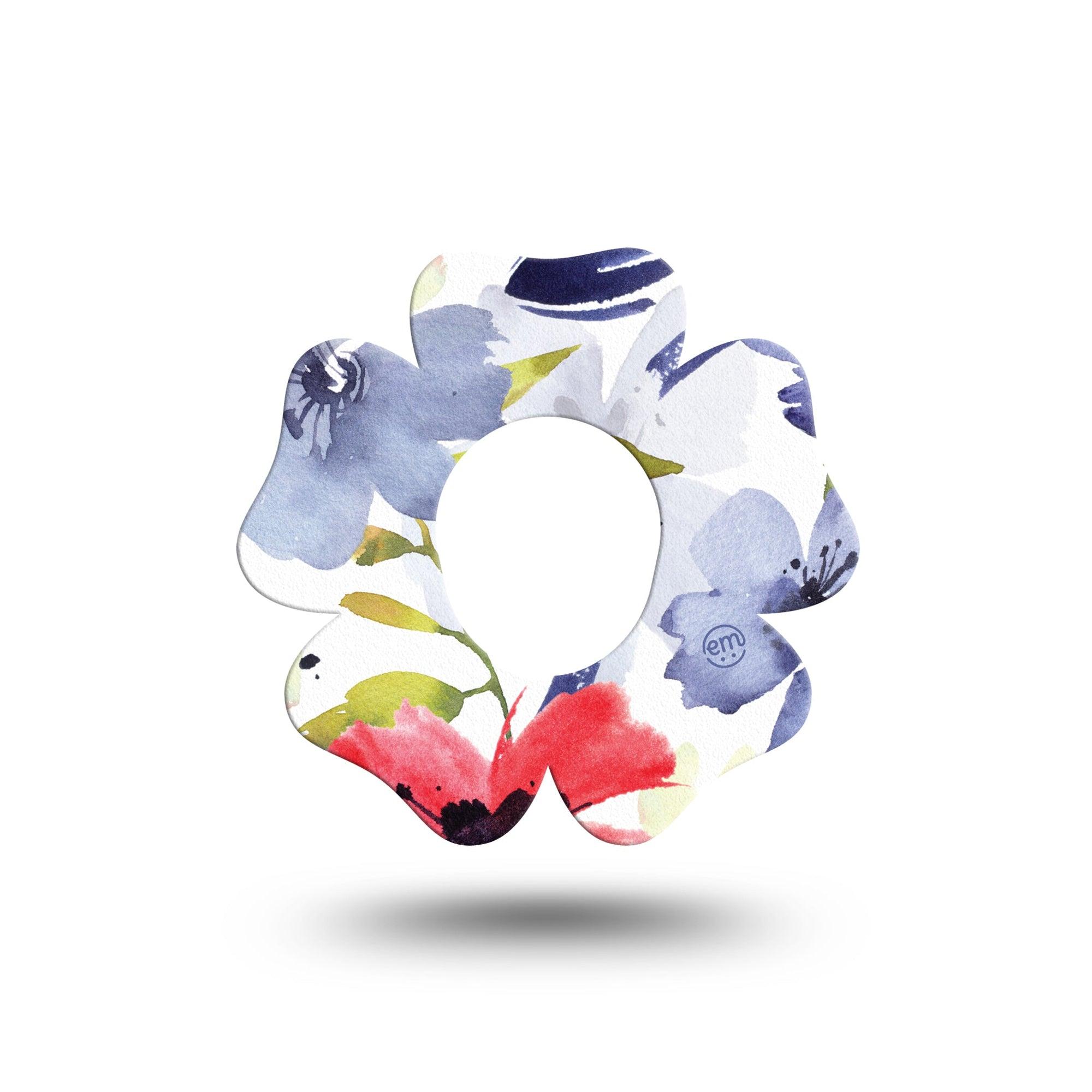 ExpressionMed Red White & Blue Flowers Dexcom G7 Flower Shape Tape, Dexcom Stelo Glucose Biosensor System,  Single Tape Floral Arrangements Adhesive Tape CGM Design