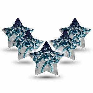ExpressionMed Tentacles Freestyle Libre 2 and Libre 2 Plus Star Shape Tape, Abbott Lingo, 5-Pack Tape and 5-Pack Sticker Marine Life, Adhesive Tape CGM Design
