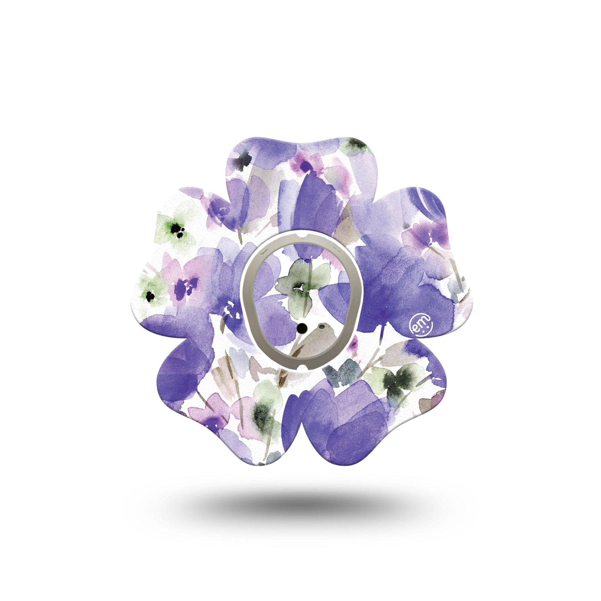 ExpressionMed Italian Blooms Dexcom G7 Flower Shape Tape, Dexcom Stelo Glucose Biosensor System, Single Tape and Single Sticker Watercolor-Like Purple Flowers Adhesive Tape CGM Design