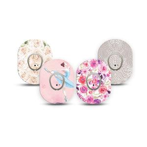 ExpressionMed En Pointe Dexcom G7 Mini Tape, Dexcom Stelo Glucose Biosensor System,  4-Pack Tape and 4-Pack Stickers Variety Graceful Dance and Florals Patch Continuous Glucose Monitor Design