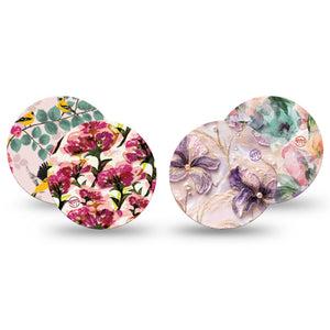 ExpressionMed Warm Florals Freestyle Libre 3 and Libre 3 Plus OverPatch, 4-Pack Tape Pearly lilacs and pinks Plaster for CGM