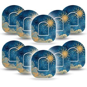  ExpressionMed Mystic Skies Omnipod, 10-Pack Tape and 10-Pack Sticker Whimsical sun and stars Decorative Adhesive Tape For Pump