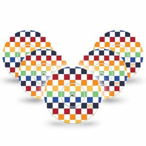 ExpressionMed Rainbow Checkerboard Freestyle Libre and Libre 2 Plus Tape, Abbott Lingo, 5-Pack Tape and 5-Pack Sticker Fun Checkerboard, Fixing Ring Tape Continuous Glucose Monitor Design