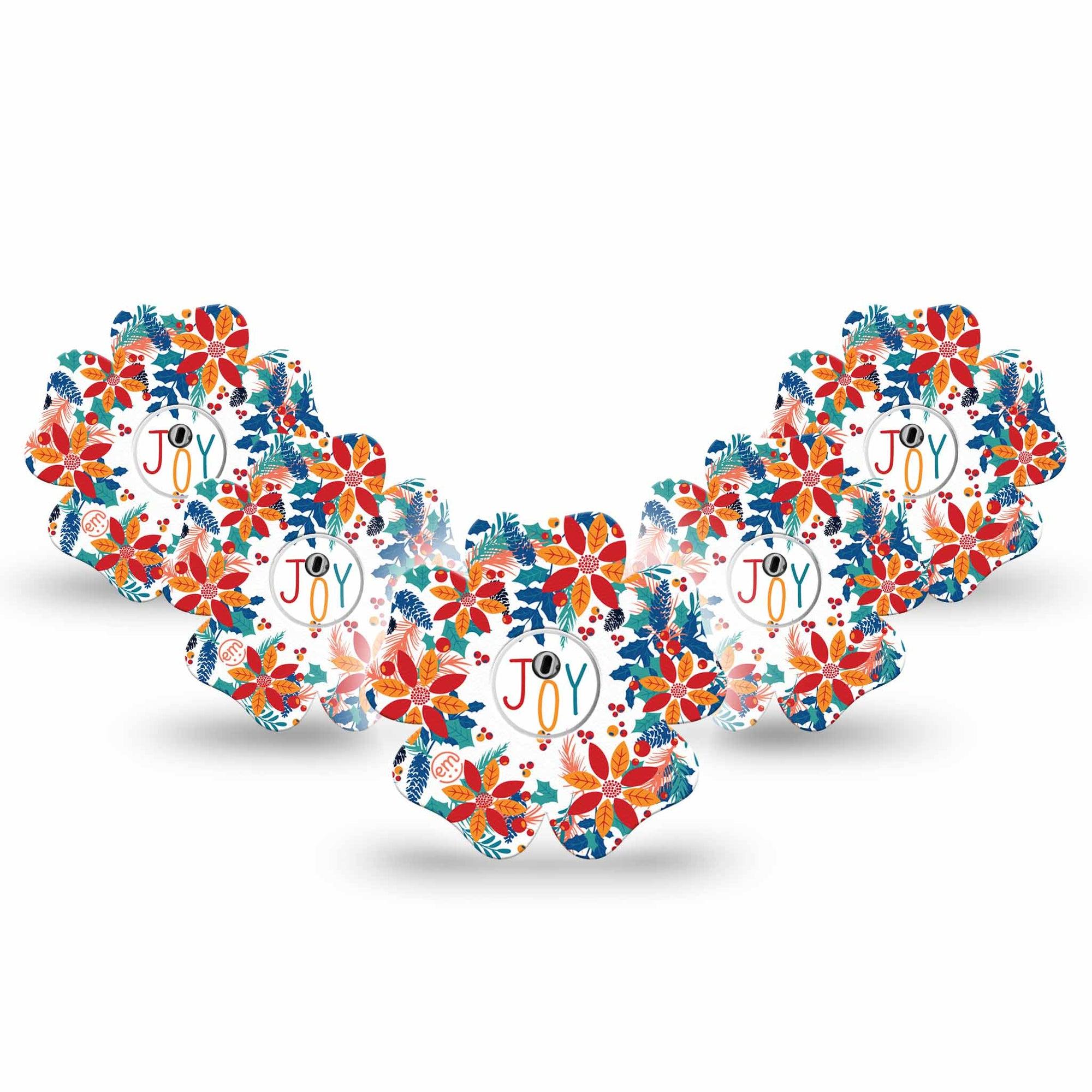 ExpressionMed Joyful Wreath Freestyle Libre 3 Flower Shape Tape 5-Pack Tape and 5-Pack Sticker Bright Happy Wreath, Overlay Tape CGM Design