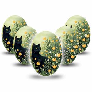 ExpressionMed Jungle Cat Medtronic Guardian Enlite Universal Oval, 5-Pack Cat and tulips Fixing Ring Tape for Continuous Glucose Monitor