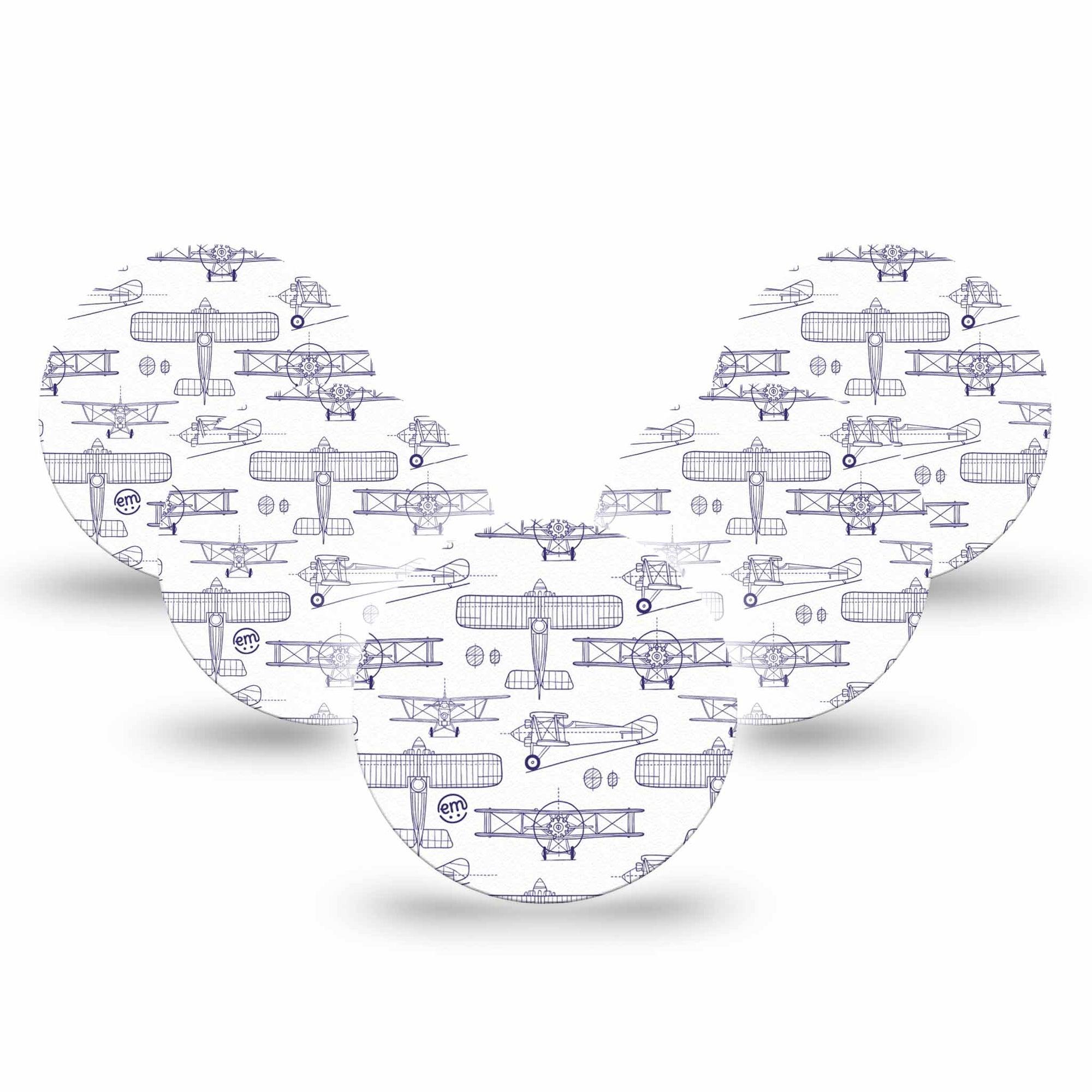 ExpressionMed Airplane Freestyle Libre 3 and Libre 3 Plus Overpatch, 5-Pack Tape Aircraft Drawings, Adhesive Patch CGM Design