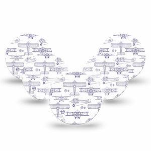 ExpressionMed Airplane Freestyle Libre 3 and Libre 3 Plus Overpatch, 5-Pack Tape Aircraft Drawings, Adhesive Patch CGM Design