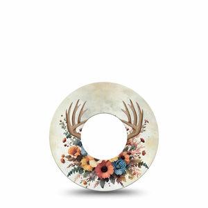 ExpressionMed Floral Antlers Freestyle Libre and Libre 2 Plus Tape, Abbott Lingo, Single Tape Antlers and Florals, Fixing Ring Tape Continuous Glucose Monitor Design