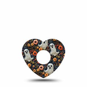 ExpressionMed Embroidered Ghost Freestyle Libre 3 and Libre 3 Plus Heart Shape Tape, Single Tape Threaded Embroidery Inspired, Patch CGM Design