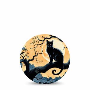 ExpressionMed Spooky Black Cat Freestyle Libre and Libre 2 Plus Overpatch, Abbott Lingo, Single Tape Fall Sky Black Feline, Fixing Ring Patch CGM Design