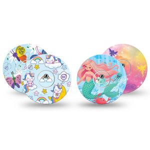 ExpressionMed Mythical Magic Variety Pack Freestyle Libre 3 and Libre 3 Plus Tape 4-Pack Tape and 4-Pack Sticker Variety Adorable Animals And Characters, Adhesive Tape Continuous Glucose Monitor Design
