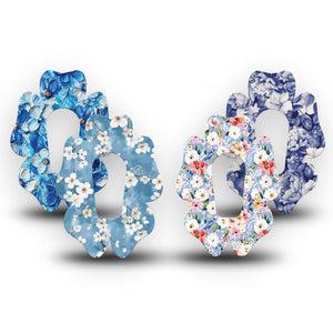 ExpressionMed Blue Petals Dexcom G6 Flower, 4-Pack Tape Powder blue florals Overlay Patch for Continuous Glucose Monitor