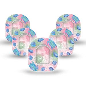 ExpressionMed Turtley One-derful Omnipod Mini, 5-Pack Tape and 5-Pack Sticker Hibiscus florals Waterproof Plaster For Insulin Pump