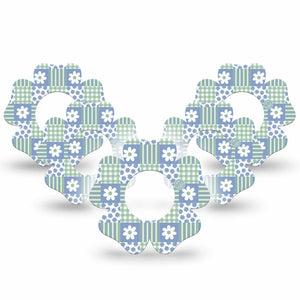 ExpressionMed Patchwork Flowers Freestyle Libre, Libre 2 Plus, and Abbott Lingo Flower, 5-Pack Spring blue green print Sensor Cover for Continuous Glucose Monitor