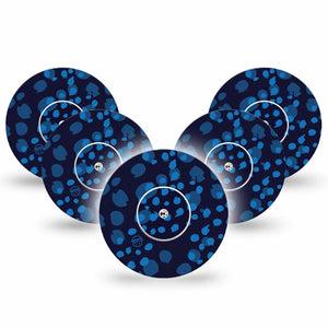 ExpressionMed Blue Drops Freestyle Libre and Libre 2 Plus Tape, Abbott Lingo, 5-Pack Tape and 5-Pack Sticker Navy With Light Blue Shapes, Fixing Ring Tape Continuous Glucose Monitor Design