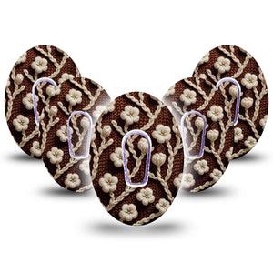 ExpressionMed Cozy Sweater Dexcom G6 Tape, 5-Pack Tape and 5-Pack Sticker Ivory Knitted Inspired Florals, Plaster Continuous Glucose Monitor Design