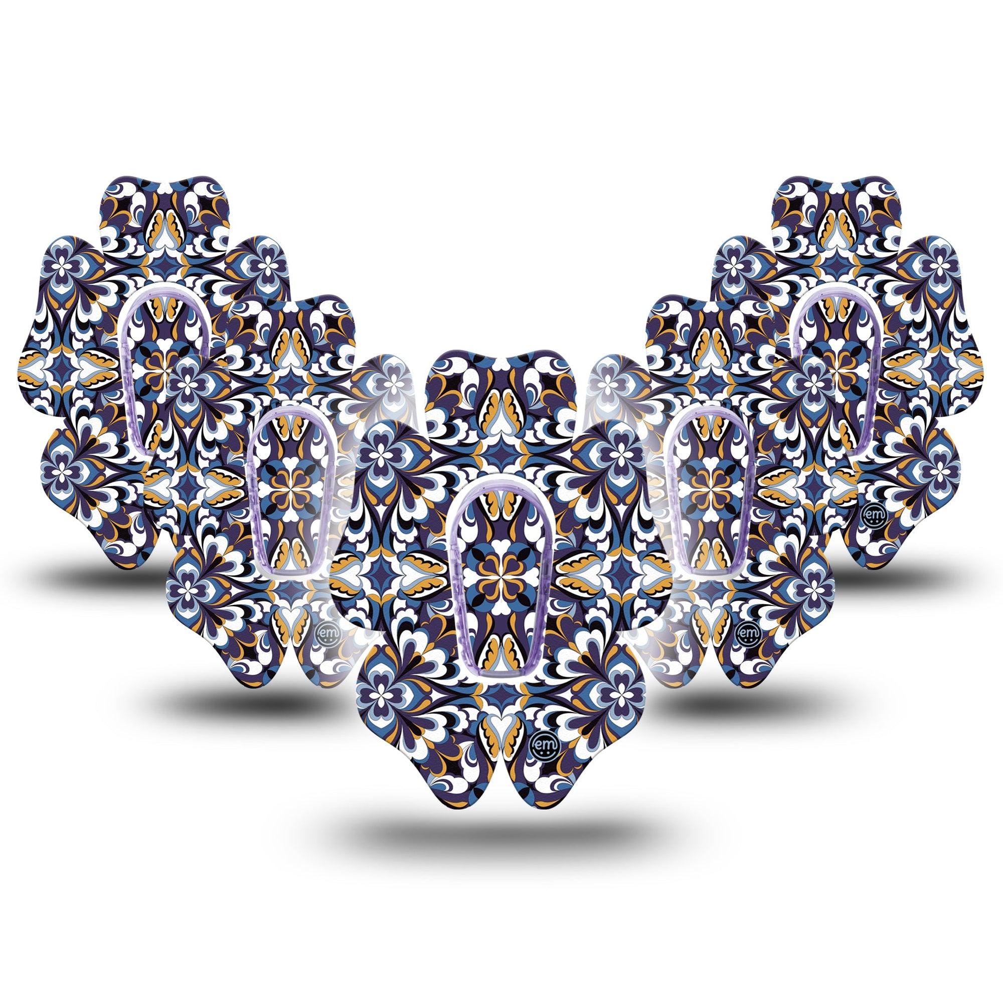 ExpressionMed Moroccan Tile Dexcom G6 Flower Shape Tape 5-Pack Tape and 5-Pack Sticker Tile Pattern, Adhesive Patch Continuous Glucose Monitor Design