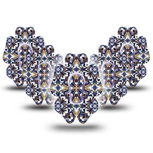 ExpressionMed Moroccan Tile Dexcom G6 Flower Shape Tape 5-Pack Tape and 5-Pack Sticker Tile Pattern, Adhesive Patch Continuous Glucose Monitor Design