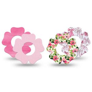 ExpressionMed Soft Pink Freestyle Libre, Libre 2 Plus, and Abbott Lingo Flower, 4-Pack Tape Solids and prints mix Overlay Patch for Continuous Glucose Monitor