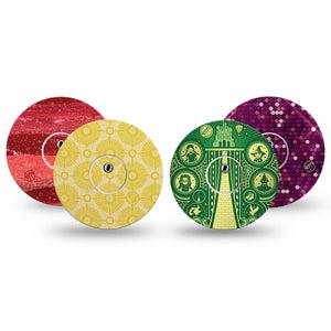 ExpressionMed Somewhere Over the Rainbow Variety Pack Freestyle Libre 3 and Libre 3 Plus Tape, 4-Pack Tape and 4-Pack Sticker Variety, Yellow Brick Road Inspired, Adhesive Tape Continuous Glucose Monitor Design