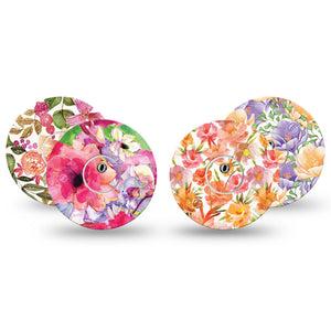 ExpressionMed Blooming Radiance Variety Pack Freestyle Libre 3 and Libre 3 Plus Tape, 4-Pack Tape and 4-Pack Sticker Variety Sunset Tone Florals, Adhesive Tape Continuous Glucose Monitor Design