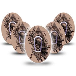 ExpressionMed Hawk Dexcom G6 Tape, 5-Pack Tape and 5-Pack Sticker Body Art Inspired, Plaster Continuous Glucose Monitor Design
