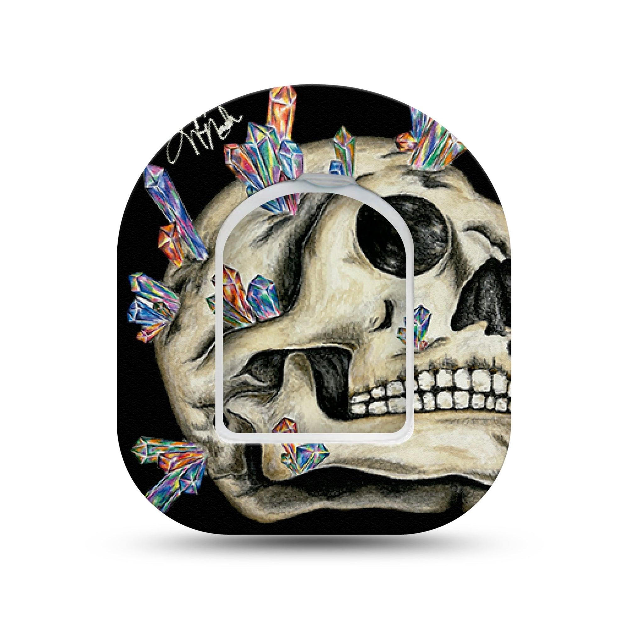 ExpressionMed Crystal Skulls Omnipod Mini Tape Single Tape and Single Sticker Gem-encrusted Skull Adhesive Tape Pump Design