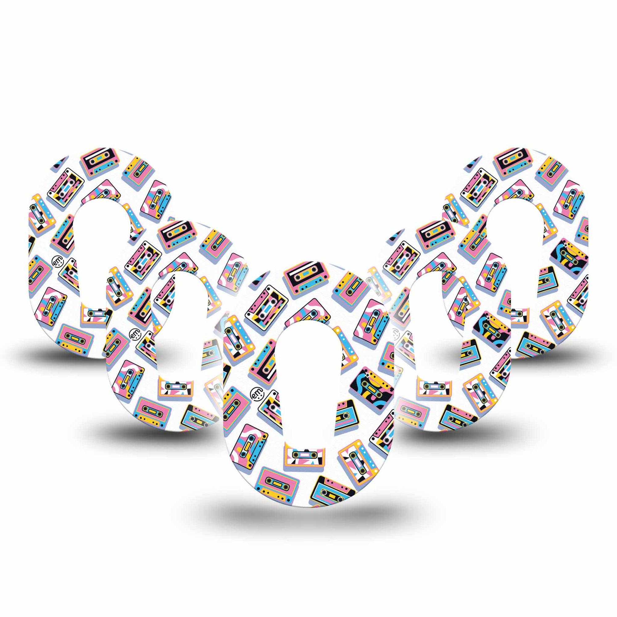 ExpressionMed Vintage Music Tapes Dexcom G6 Mini Tape 5-Pack Tape Bright Cassette Pattern, Adhesive Tape CGM Design