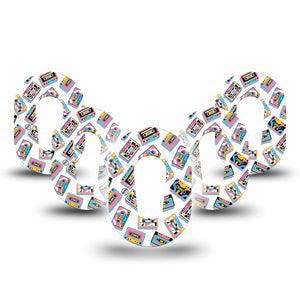 ExpressionMed Vintage Music Tapes Dexcom G6 Mini Tape 5-Pack Tape Bright Cassette Pattern, Adhesive Tape CGM Design