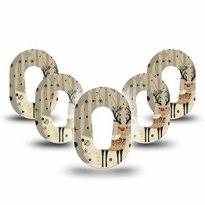 ExpressionMed Woodland Reindeer Dexcom G6 Mini Tape, 5-Pack Tape and 5-Pack Sticker Rustic Christmas, Adhesive Tape CGM Design