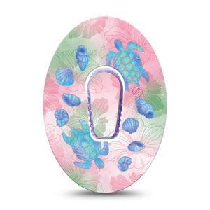 ExpressionMed Turtley One-derful Dexcom G6, Single Tape and Single Sticker Pink hibiscus blue turtles Sensor Cover for Continuous Glucose Monitor