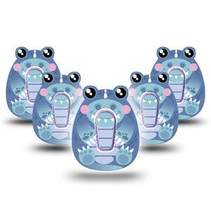 ExpressionMed Blue Dinosaur Dexcom G6 Gumdrop Shape Tape, 5-Pack Tape and 5-Pack Sticker Cute Dinosaur Squishmellow Inspired Overlay Patch CGM Design