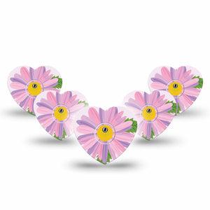 ExpressionMed Daisy Freestyle Libre 3 and Libre 3 Plus Heart Shape Tape 5-Pack Tape and 5-Pack Sticker Daisy Bloom Overlay Tape CGM Design