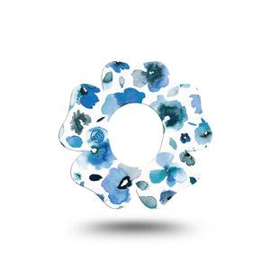 ExpressionMed Sapphire Petals Dexcom G7 Flower Shape Tape, Dexcom Stelo Glucose Biosensor System, Single Blue Colored Florals Inspired Adhesive Tape CGM Design