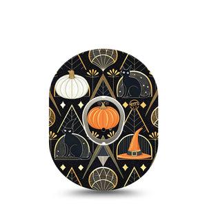 ExpressionMed Art Deco Halloween Dexcom G7 Tape, Dexcom Stelo Glucose Biosensor System, Single Tape and Single Sticker Spooky Art Deco Inspired, Overlay Tape CGM Design