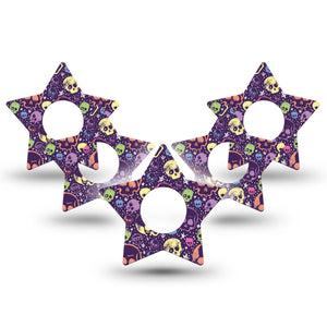 ExpressionMed Neon Skulls Infusion Set Star Shape Tape 10-Pack Tape Electric Colorful Skulls, Fixing Ring Patch Continuous Glucose Monitor Design