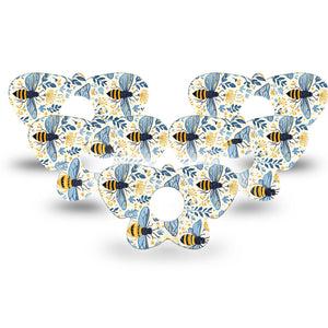 ExpressionMed Busy Bees Freestyle Libre 3 and Libre 3 Plus Butterfly, 5-Pack Blue and gold Waterproof Sensor Cover for Continuous Glucose Monitor